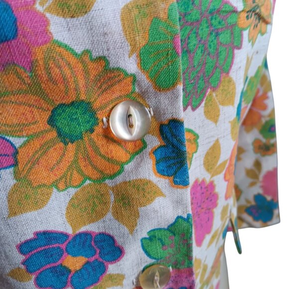 Women's Small Vintage Blazer Jacket 60's Beeline Fashions Floral Print Linen Mod - Picture 6 of 7